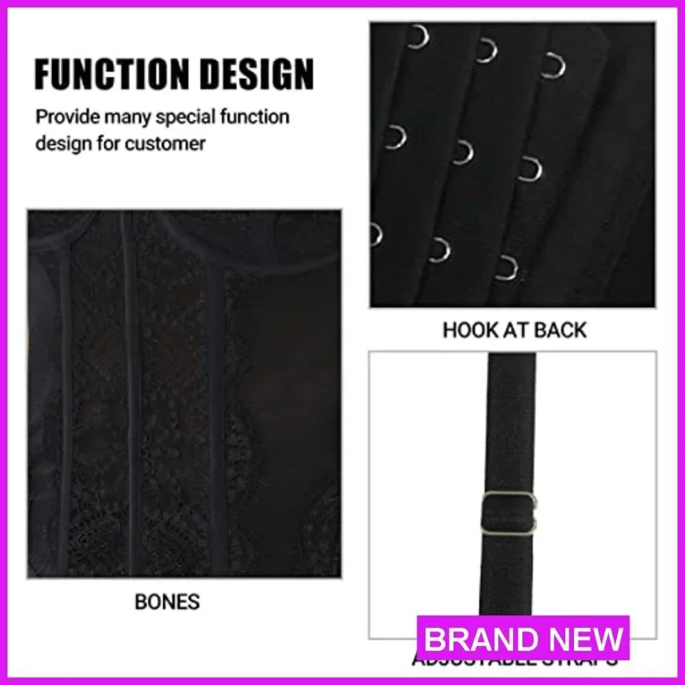 Lace Bustier Corset Top Sexy Y2K Club Wear Adjustable Straps Buckle Design
